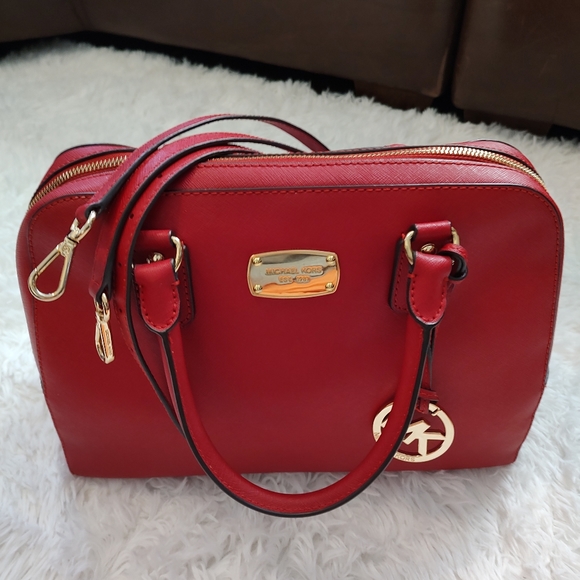 MICHAEL KORS Large Saffiano Leather Satchel Red - Picture 4 of 16